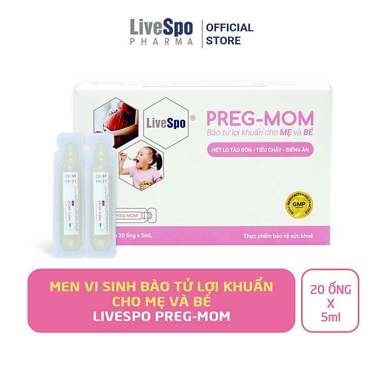Men vi sinh LiveSpo Pregmom 3 tỷ bào tử lợi khuẩn hỗ trợ giảm táo bón rối loạn tiêu hóa cho trẻ - Hộp 20 ống x 5ml