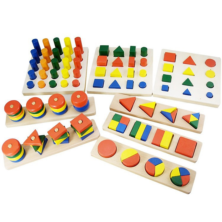 Bộ Giáo cụ Montessori 8 món Hình Khối Gỗ Cao Cấp