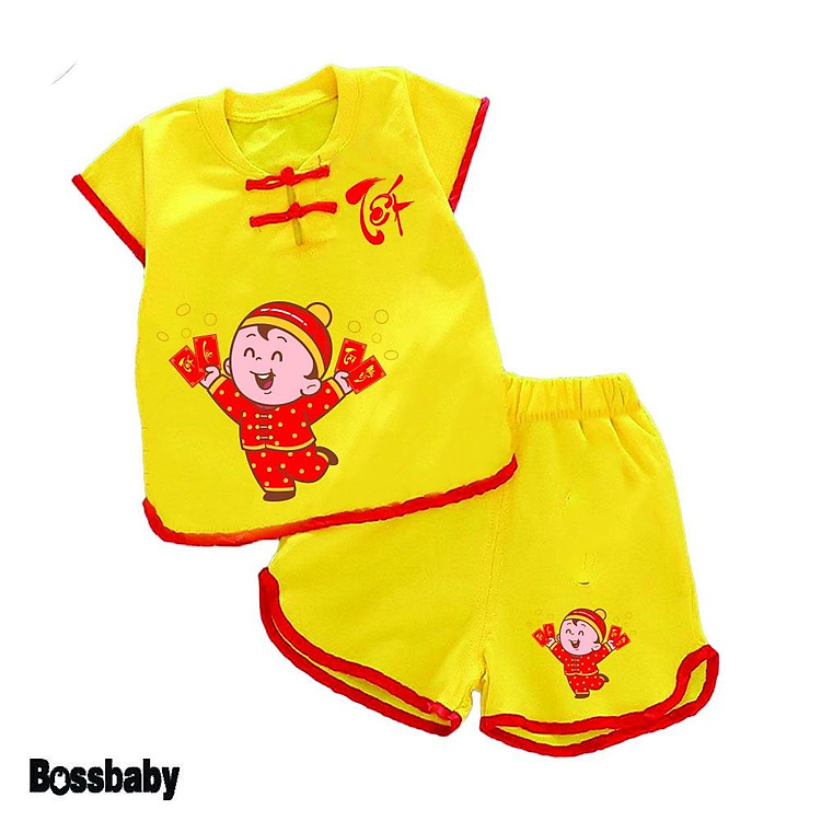 Bộ quần áo tết đồ tết cho bé nút tàu tết xuân hình em bé câm bao li xì tết cho bé từ 6kg-29kg.NT04.