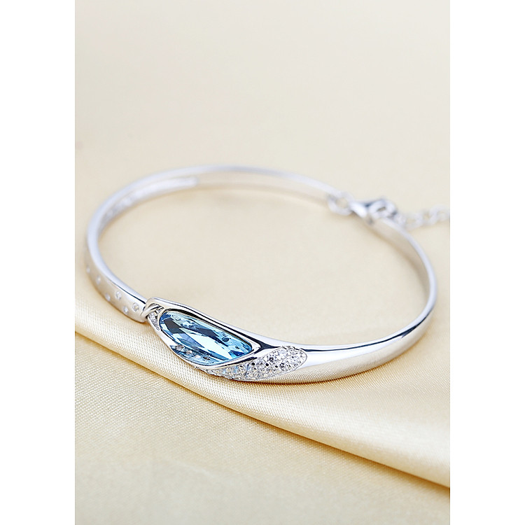 Lắc Tay Kiềng Bạc Nữ Đá Xanh (BẠC THẬT 100%), Vòng Tay Bạc Đính Đá, Lắc Bạc S925 ITALY Nữ Cao Cấp - LK1330 - Bảo Ngọc Jewelry