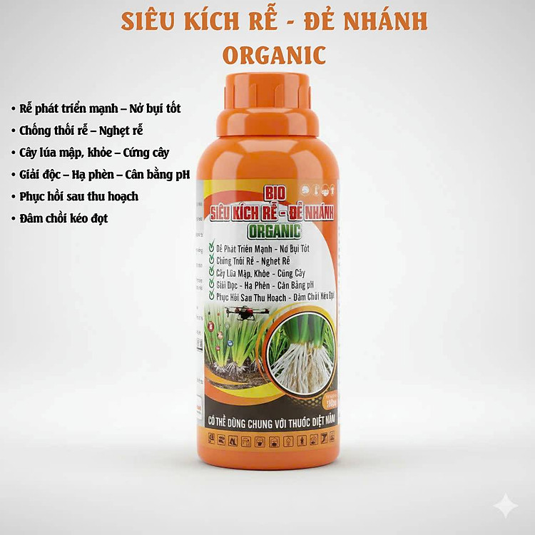 Phân bón lá Bio Siêu Kích Rễ Đẻ Nhánh Organic chai 500ml, rễ phát triển mạnh, nở bụi tốt