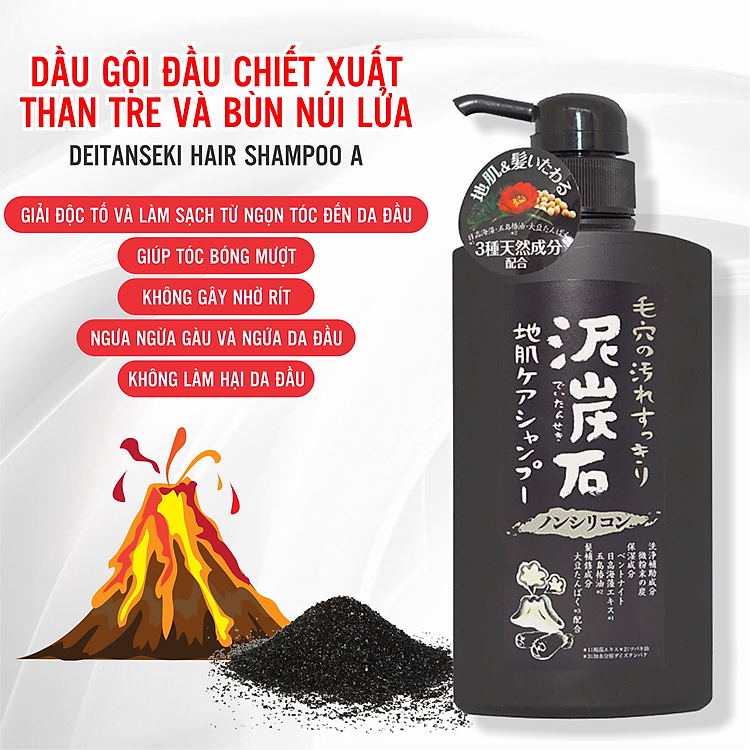 Dầu Gội Đầu Phục Hồi Tóc Chiết Xuất Than Tre Và Bùn Núi Lửa Pelican Shampoo (Chai 500ML)