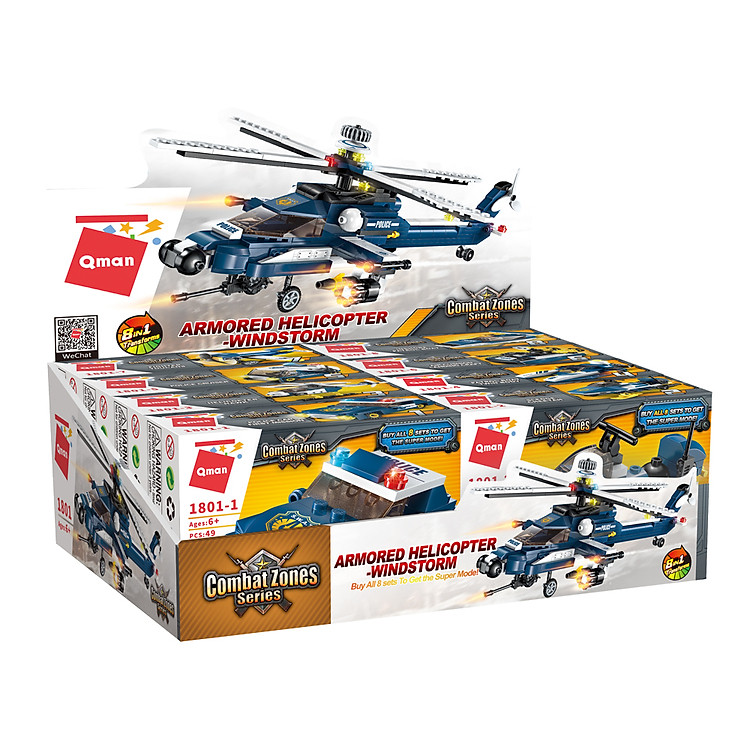 Hộp 8 bộ đồ chơi Trực thăng Qman 1801 Chính hãng Ưu đãi - Hình ảnh 4