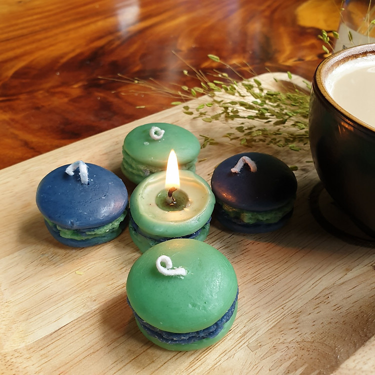 Set 5 Nến bánh Macaron tinh dầu trà xanh giúp thư giãn, giảm stress, thơm phòng - 80g