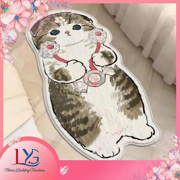 Thảm chân giường 3D cao cấp LYG in hình mèo dễ thương