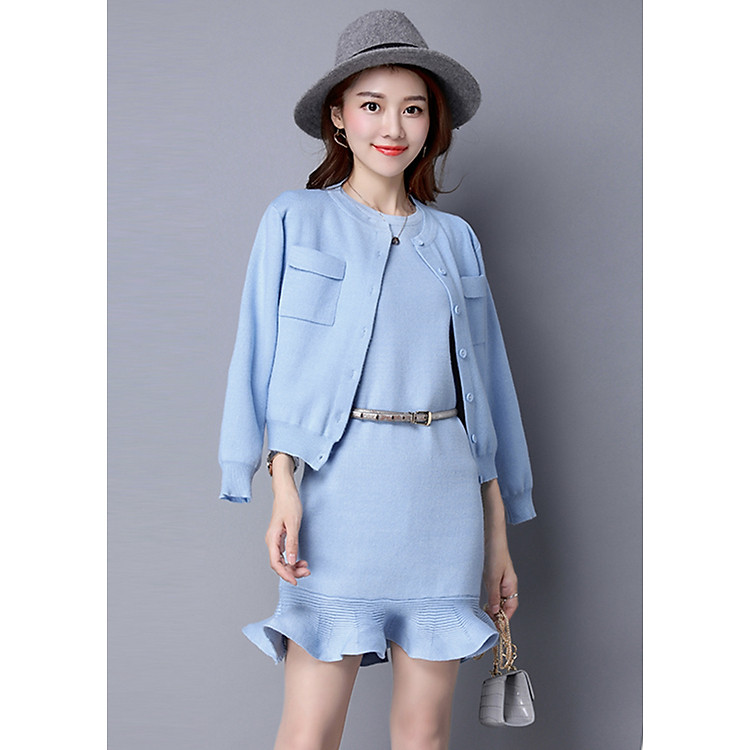 Set đầm len đuôi cá sát nách thu đông + kèm áo khoác rời GOTI1204290
