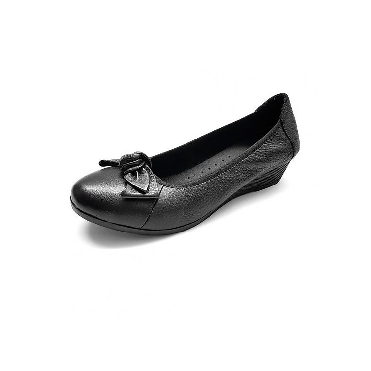 Giày Đế Xuồng Da Bò Mềm Mại Đế Cao 3cm Evelynv 3P03DTP (Đen)