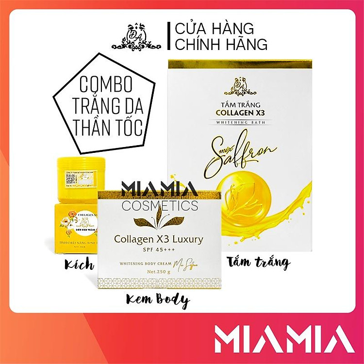 Combo Kem Body Collagen X3 Luxury + Tắm Trắng Mix Saffron + Kích Trắng Da Toàn Thân X3
