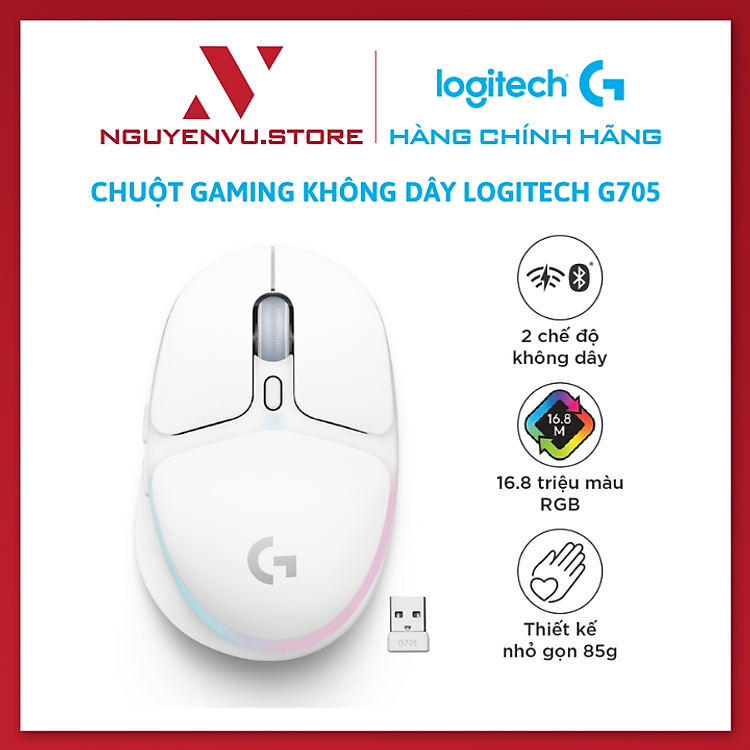 Chuột không dây chơi game Logitech G705 Bluetooth & LIGHTSPEED, RGB , gọn nhẹ 85g, 6 nút lập trình - Hàng chính hãng