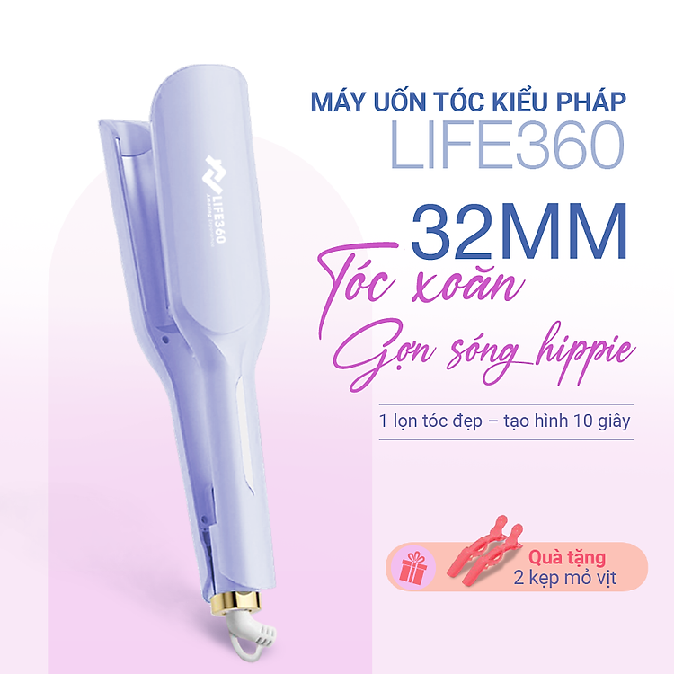 Máy Uốn Tóc Ion Âm Kiểu Pháp Life360 LF-MUP23, Uốn Xoăn Gợn Sóng 32mm, Uốn Tóc Hippie - Hàng Chính Hãng Bảo Hành 1 Năm
