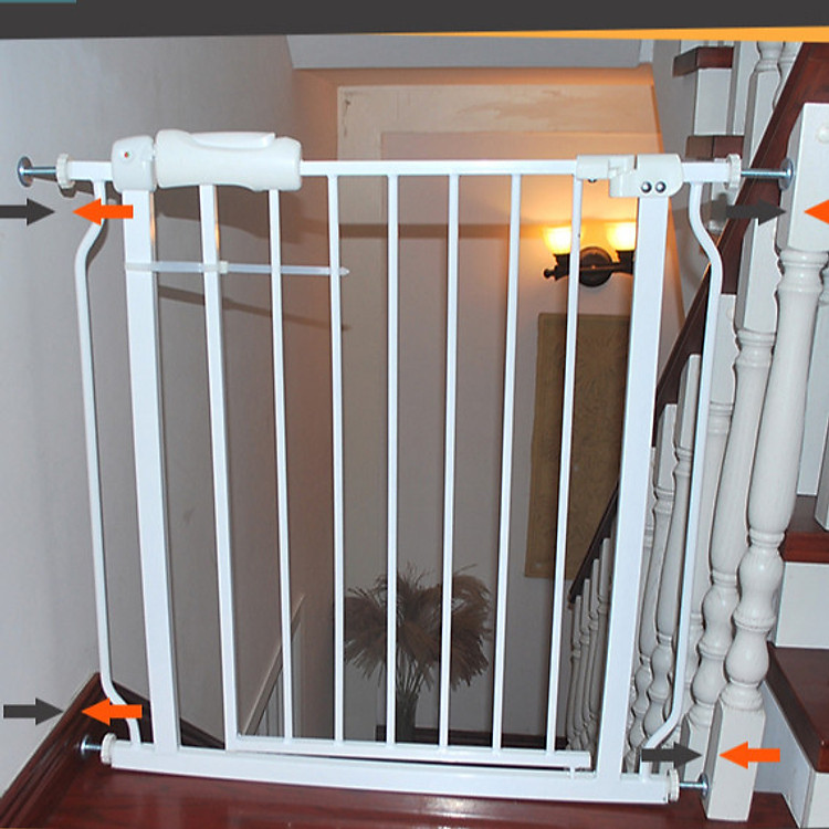 Thanh chặn, chắn cửa, cầu thang, bằng thép sơn tĩnh điện, không cần khoan đục, có chốt khóa đảm bảo an toàn cho bé