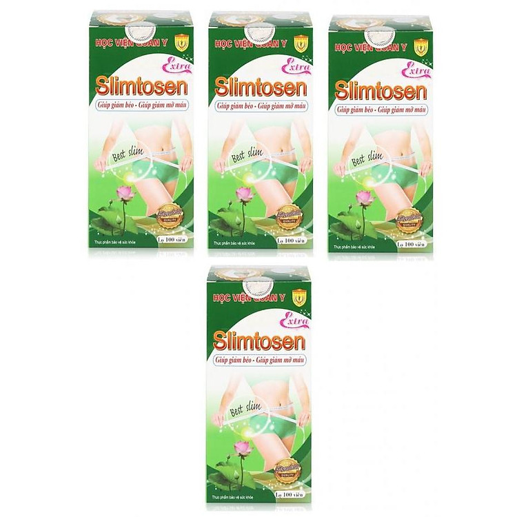 Combo 4 Thực phẩm chức năng giảm cân tan mỡ giảm béo lá sen Slimtosen Extra Học viện quân y (100 viên/ hộp)