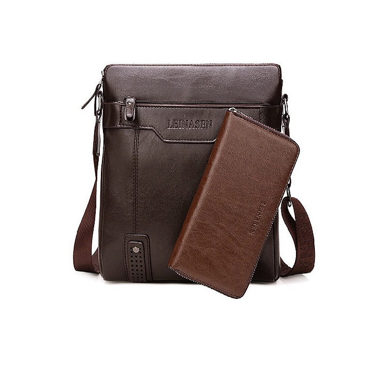 Túi đeo chéo nam da bò, Kích thước 29x25x8cm +Tặng ví cầm tay + Ví đựng card