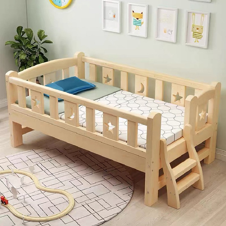 Giường ngủ trẻ em có cầu thang chất liệu gỗ thông