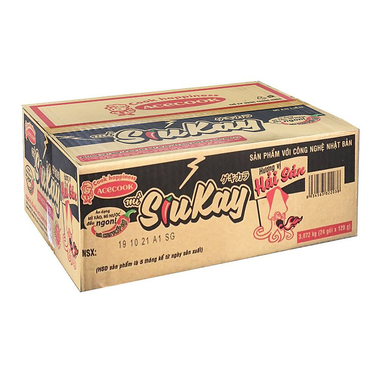 Thùng 24 Gói Mì Siukay Hải Sản (128g x 24 gói)
