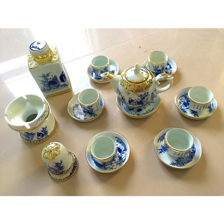 Bộ ấm chén "Trúc Lâm Thất Hiền " bọc đồng full set đầy đủ phụ kiện