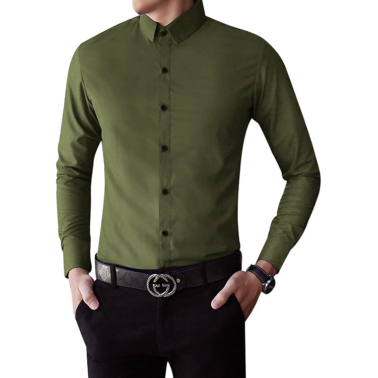 Áo Sơ Mi Nam Tay Dài VFASHION VFS0025 - Xanh Rêu