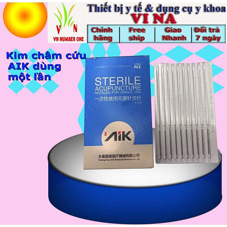 Kim châm cứu AIK đã tiệt trùng ( hộp 100 cây), dùng một lần, đủ các số 1,2,3,4,5,6,7 dạng vĩ hoăc bịch 10