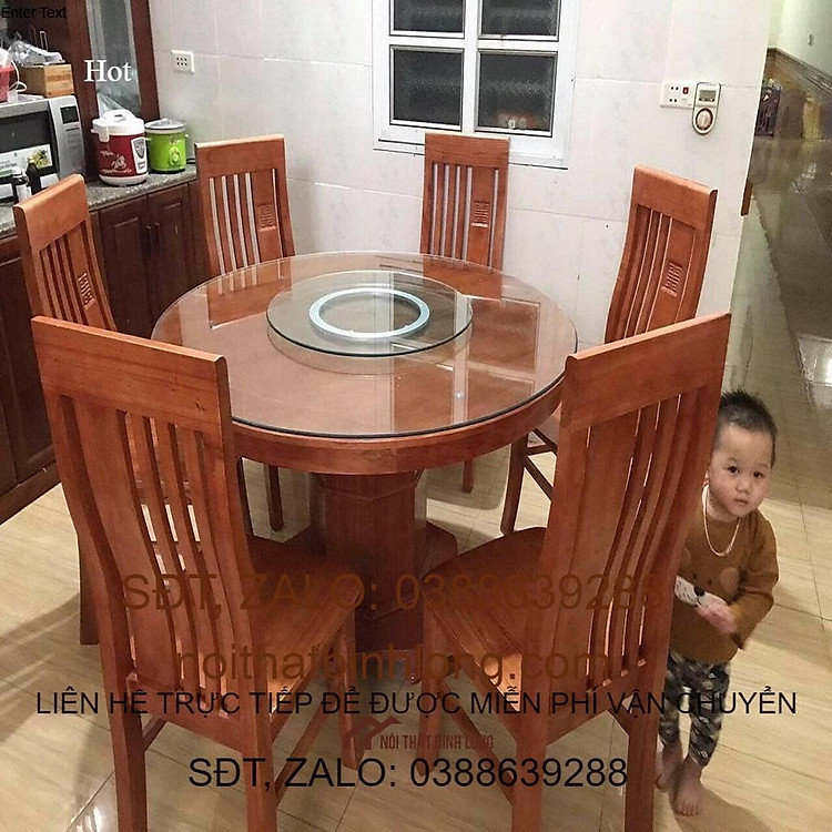 Bộ Bàn Ăn Tròn Xoay Gỗ Xoan Đào