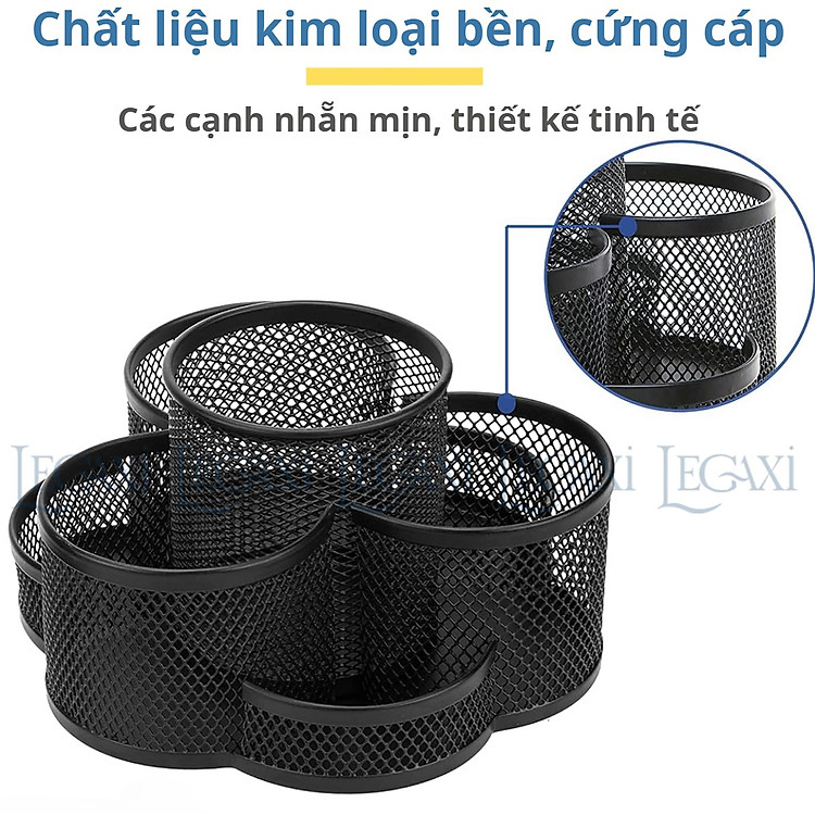 Khay đựng bút 7 ngăn xoay 360 độ kim loại - Ảnh 7