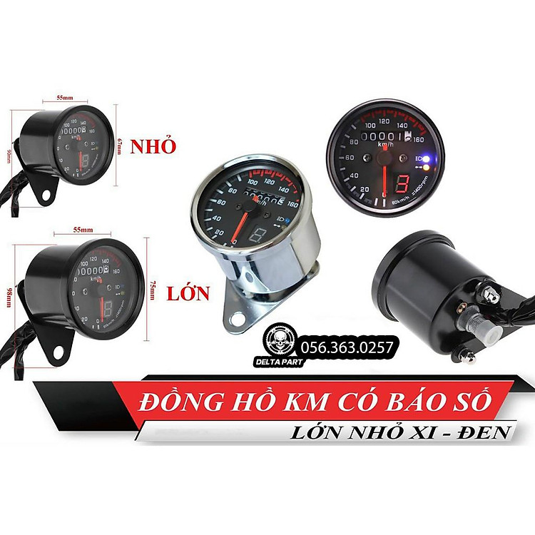 Đồng hồ km có báo số dành cho xe Cafe Racer, Tracker, Xe cổ, Honda 67, Win, SU GN )