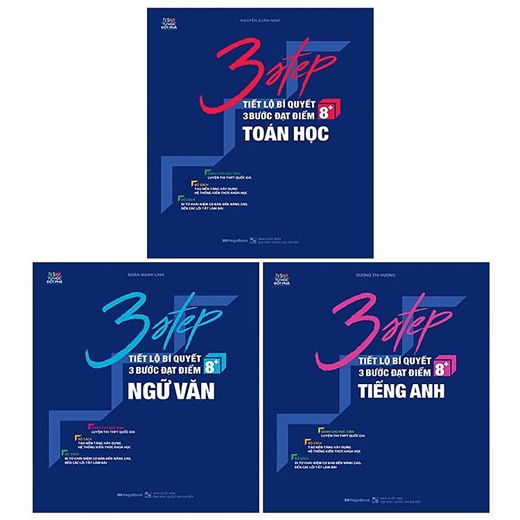 Sách - 3 STEP Khối D - Tiết Lộ Bí Quyết 3 Bước Đạt Điểm 8+ - Toán Học + Ngữ Văn + Anh Văn - Combo 3 Cuốn - Megabook