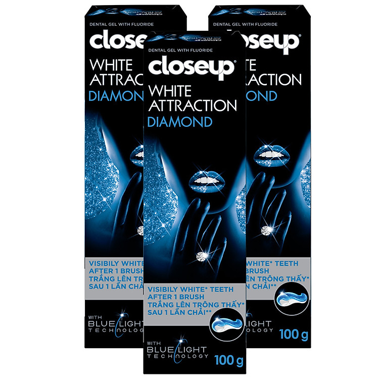Combo 3 Kem Đánh Răng Closeup Dạng Gel Trắng Răng Diamond Attraction Ngay Sau 1 Lần Chải 100G/Tuýp