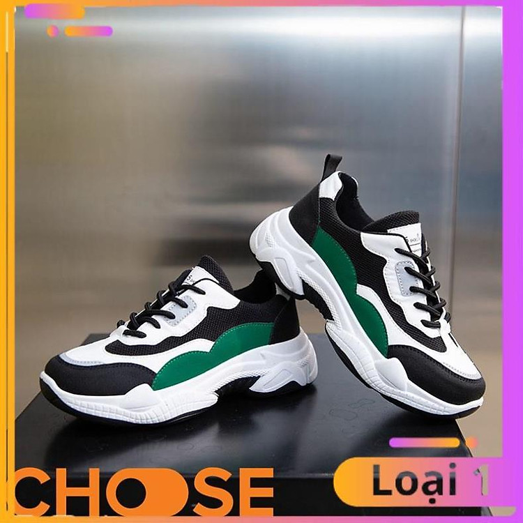 Giày Sneaker Nữ Choose Thể Thao Đế Độn 5cm Họa Tiết Phản Quang Phối Màu Đen Xanh Rêu Đẹp Mắt G29K9