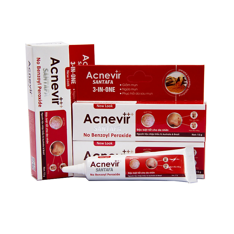 Combo 3 Kem Trị Mụn Đỏ Đầu Đen, Đầu Trắng, Mụn Cám Hiệu Quả Acnevir Santafa Tuýp 15gr