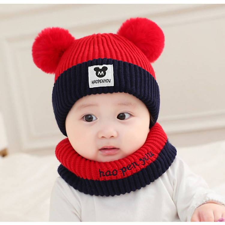 Bộ mũ và khăn len ống dễ thương cho bé