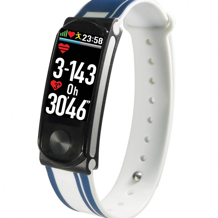 Vòng tay theo dõi sức khỏe, đo nhịp tim cao cấp Q-Band Q69HR New - Dây màu xanh trắng - Hàng chính hãng