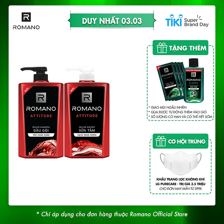 Combo Dầu gội và Sữa tắm cao cấp Romano Attitude sang trọng đẳng cấp 650gr