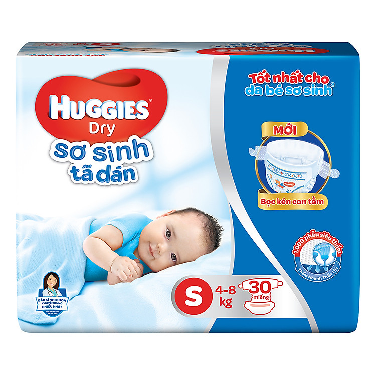 Tã Dán Sơ Sinh Huggies Dry Newborn S30 (30 Miếng) - Bao Bì Mới