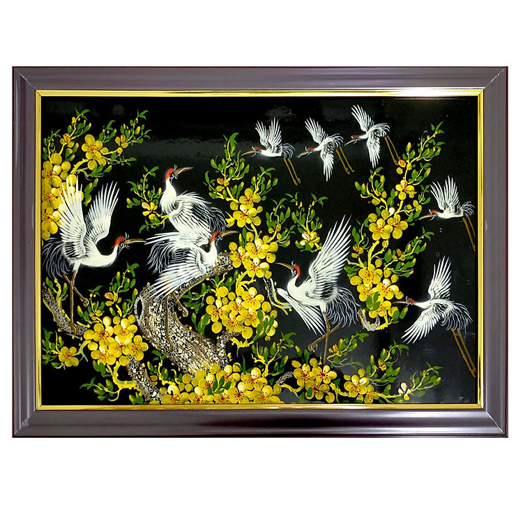 Tranh sơn mài tranh phong thủy mai hạc quy viên SM00005 60x40cm