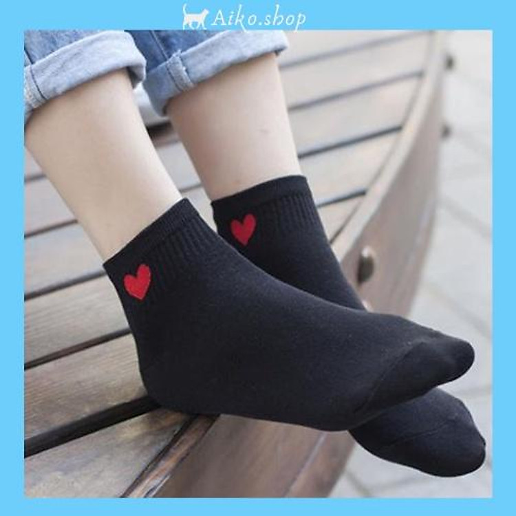 Tất nữ cổ thấp phong cách Hàn Quốc, vớ nữ hoạt tiết trái tim chất liệu cotton