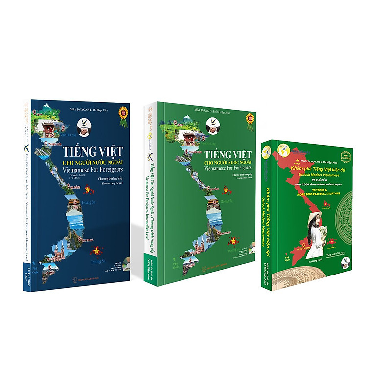 Bộ sách Tiếng Việt cho người nước ngoài 2 cấp độ Sơ cấp tái bản - Trung cấp (Kèm CD) và Khám phá tiếng Việt hiện đại
