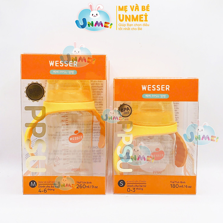 Bình sữa Wesser PPSU cao cấp cổ hẹp cổ rộng cho bé từ sơ sinh