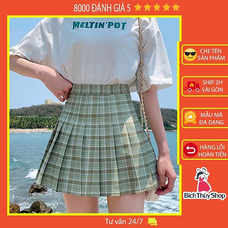 Chân váy kẻ sọc caro ngắn xếp ly xòe với màu mới siêu xinh