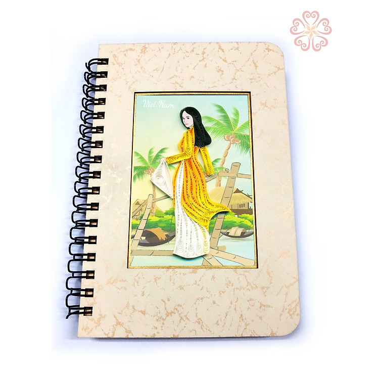 Sổ tay giấy xoắn nghệ thuật , chủ đề tà áo dài việt nam size 10.7x16cm