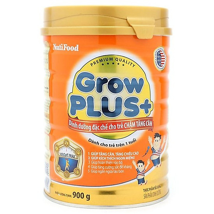 Sữa bột NutiFood Grow Plus+ cho trẻ chậm tăng cân 900g - Hàng chính hãng