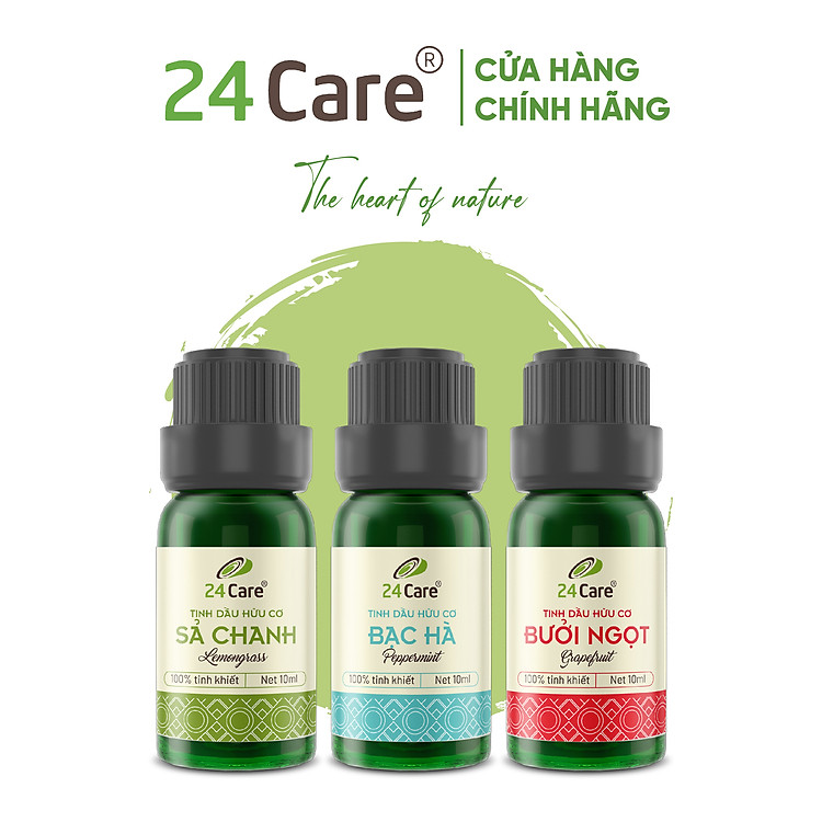Combo 3 Tinh dầu Sả Chanh + Bạc Hà + Cam Úc 24Care 10ml/Chai