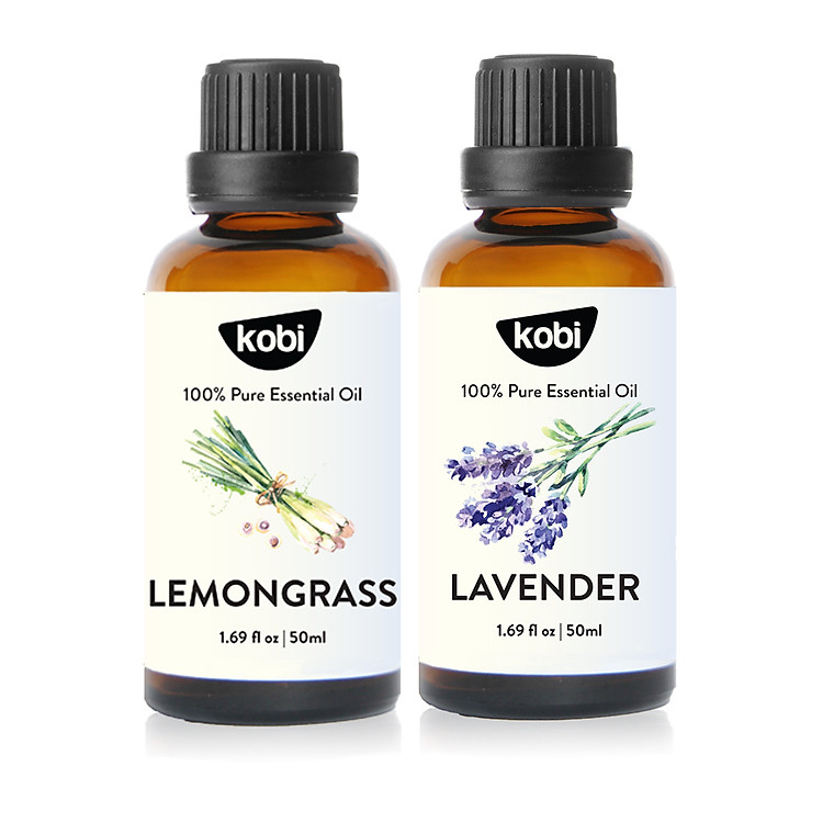 Combo Tinh Dầu Oải Hương Kobi (50ml) + Sả Chanh Kobi (50ml) Giúp Khử Mùi, Thơm Phòng, Đuổi Muỗi