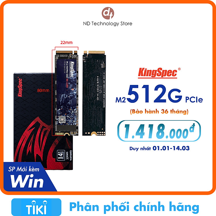 Ổ cứng SSD KingSpec 512GB cài sẵn Win 10 , M2 PCIe NVMe / NE 512G - Hàng Chính Hãng