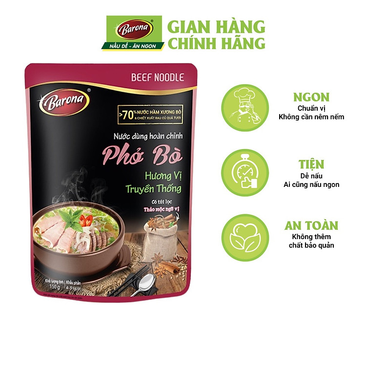 Combo 2 Gói Nước dùng Phở Bò Barona 150g, tặng Sa tế Tôm Siêu ngon 100g