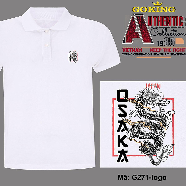 OSAKA, mã logo.g271. Áo thun polo nam nữ, form unisex. Áo phông cổ trụ Goking, vải cá sấu 3D, công nghệ chống nhăn Nhật Bản