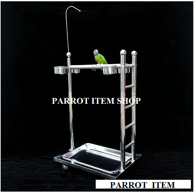 1 cầu đứng inox cao cấp (dài 56 rộng 40 cao 110) có thang dành cho các dòng vẹt xám, cockatoo, macaw