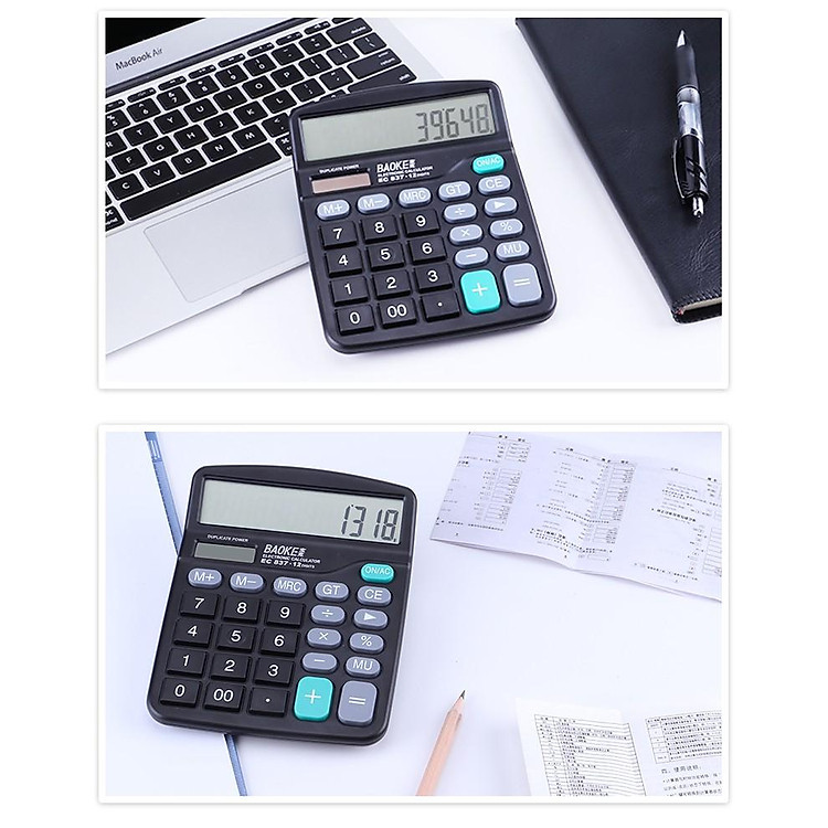 Máy tính kế toán cầm tay 12 số năng lượng mặt trời EC837/BAOKE – Đen