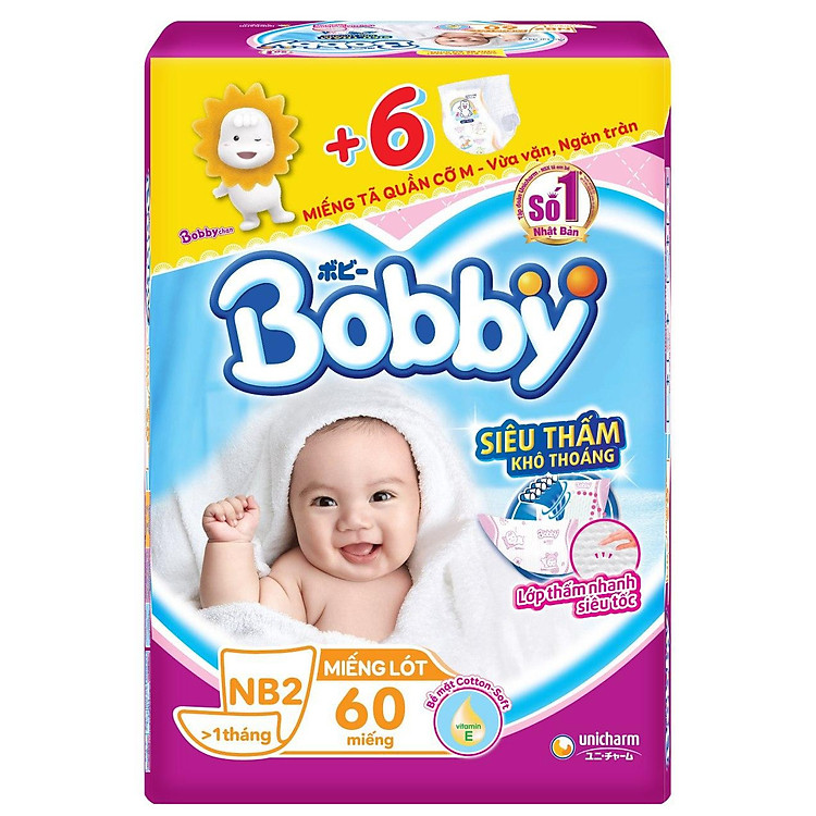 Miếng Lót Sơ Sinh Bobby Fresh Newborn 2 - 60 (60 Miếng) + Tặng Thêm 6 Miếng Tã Quần (Size M)