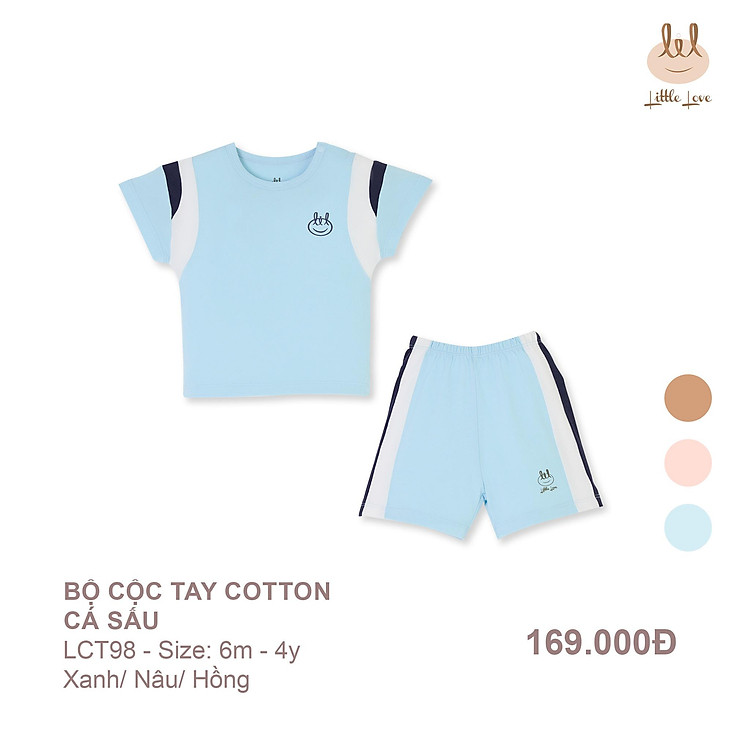 Bộ cộc tay cotton da cá, co giãn, mềm mỏng, thấm hút mồ hôi cho bé LiL Little Love (LCT98)