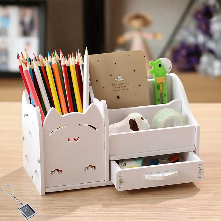 Hộp bút để bàn, hộp viết gỗ HV09 - Tặng 1 móc khóa khung hình thời trang
